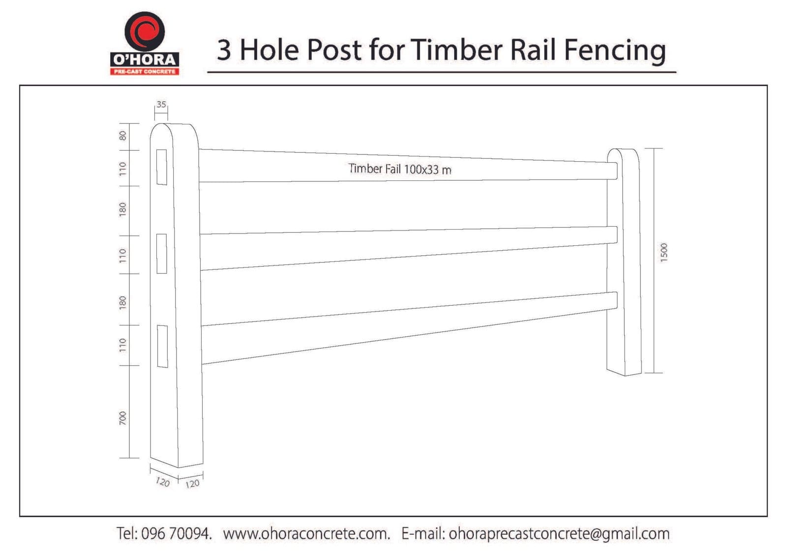 3 Hole Post for Timber Rail Fencing - O' Hora Pre-Cast Concrete, Mayo ...