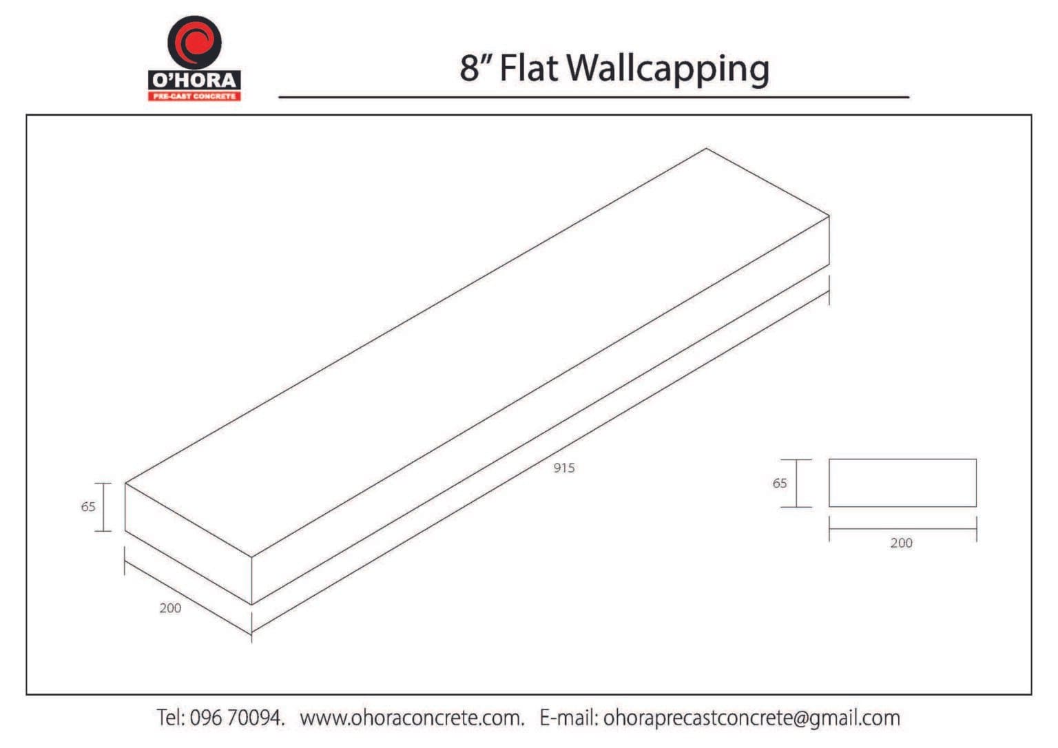 8 inch Flat Wall Capping O' Hora PreCast Concrete, Mayo, Sligo, West